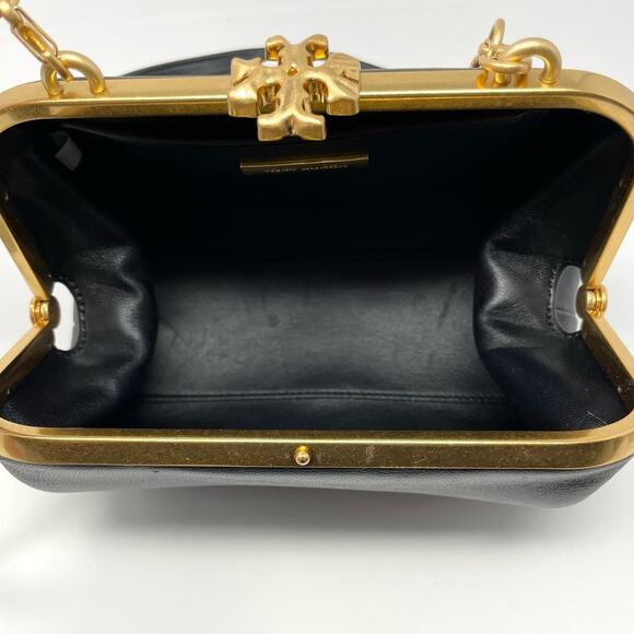 SOLD Tory Burch Cleo Small Leather Shoulder Bag Crossbody Black Gold - Picture 13 of 17
